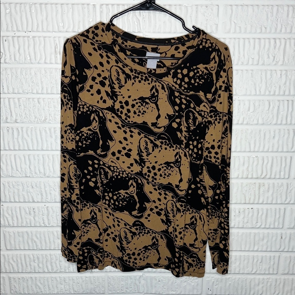 Chicos Leopard Print Long Sleeve Top